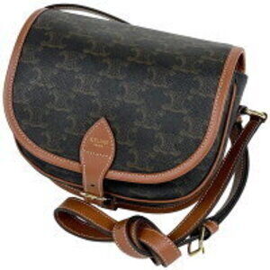 Celine Triomphe Folco Shoulder Bag Canvas Black Brown